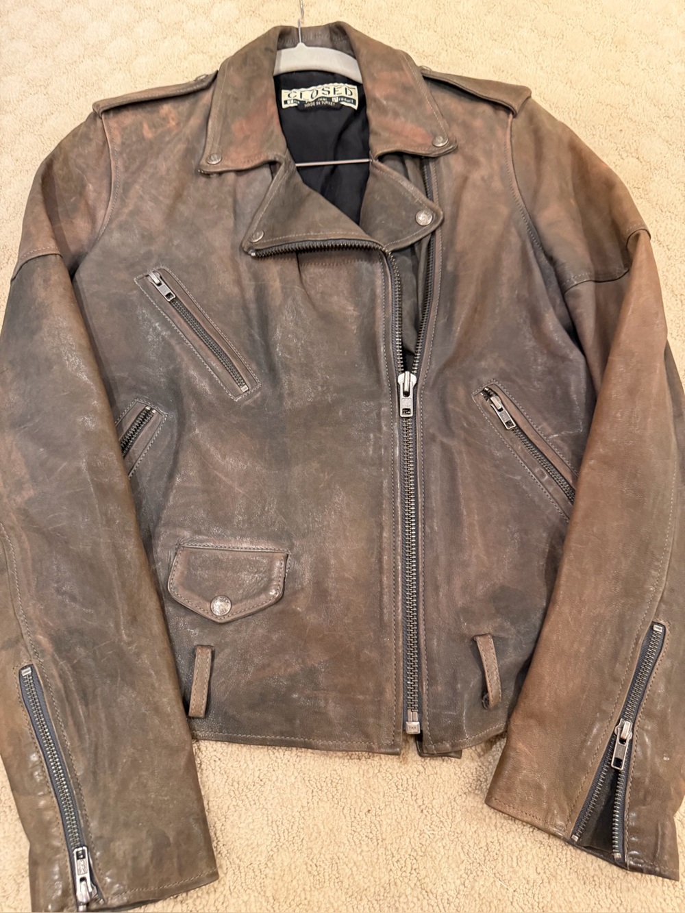 Closed Brown Leather Moto Jacket